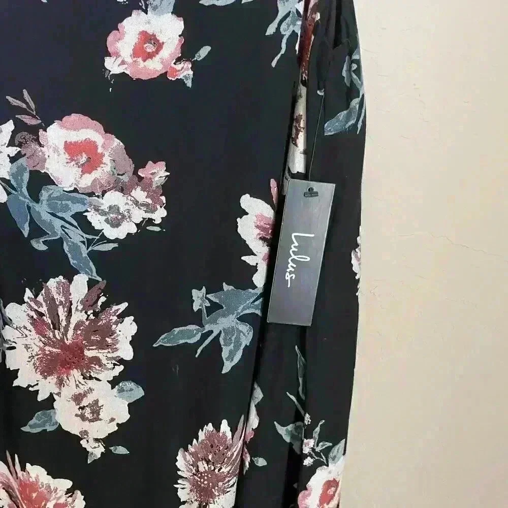 Lulus Walk This Sway Black Floral Swing‎ Dress